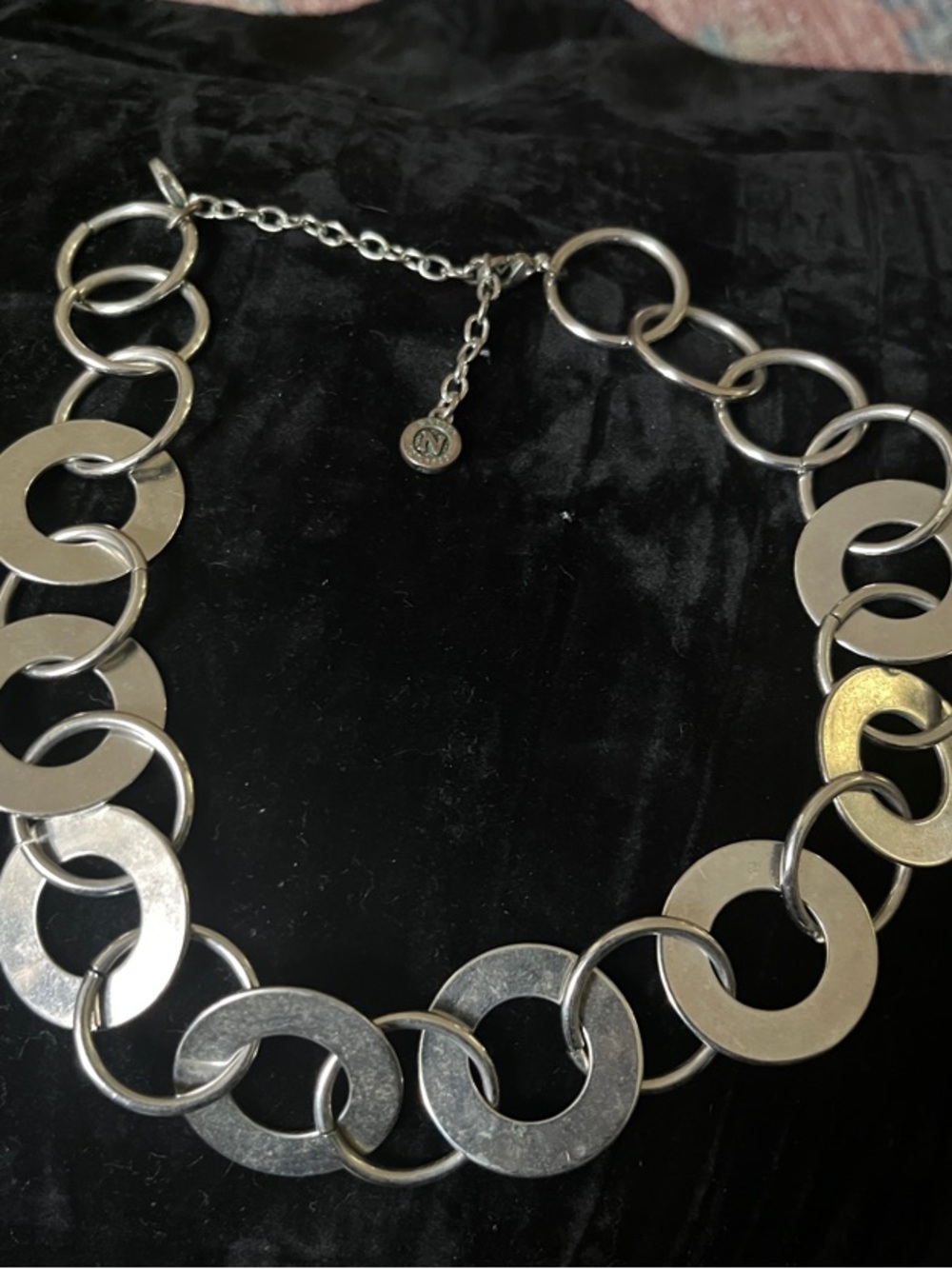 Napier Silver Tone Modernist Geometric Statement Necklace Interlocking Rings
